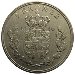 1960 Denmark 5 Kroner Coin - Picture 1 of 2