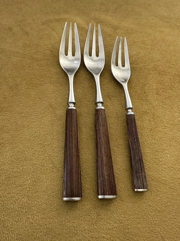 2 Dinner 1 Salad Fork Dansk Anvil Wood Accent  Jens Quistgaard Teak Stainless - Image 1 of 4