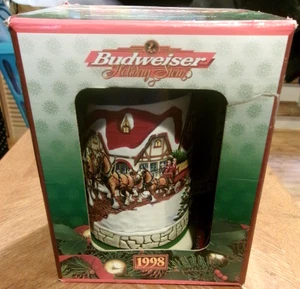 1998 Anheuser Busch AB Budweiser Holiday Christmas Beer Stein Clydesdales Neu in OVP - Bild 1 von 5