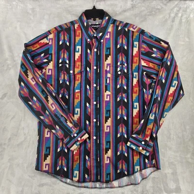 Vintage Wrangler Aztec Cowboy Dress Shirt Mens LARGE 17-36 Rodeo Long Sleeve USA - Image 1 of 4