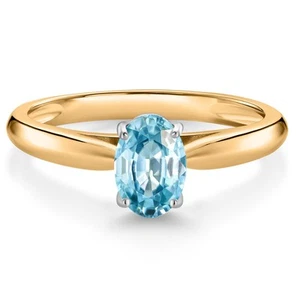 10K Yellow Gold Blue Zircon Solitaire Engagement Ring For Women (1.25 Cttw, - Picture 1 of 4
