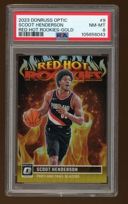 2023-24 Panini Optic Red Hot Rookie Gold Prizm #/10 Scoot Henderson RC PSA 8 QUASE PERFEITO - Imagem 1 de 2