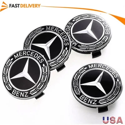 4PCS Wheel Center Hub Caps Emblem 75mm Black Fit For Mercedes-Benz AMG C350 C250 Foto 1 de 4