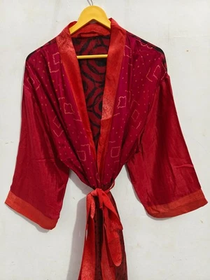 Silk Maternity Gown Bathrobe Sari Silk Kimono Multi Color Soft Robe , B-5698 - Image 1 of 4