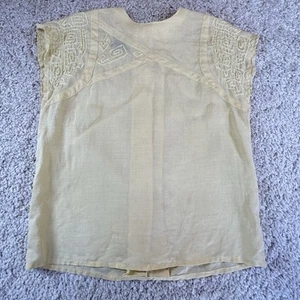 Vintage Suzelle Top Damen gelb bestickt Knopfleiste hinten 100% Ramie - Bild 1 von 5
