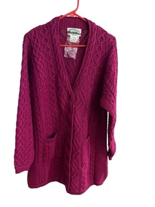 Abrigo Suéter Tejido Irlandés 100% Lana Merino Aran Crafts Para Mujer Frambuesa 2XL Nuevo - Imagen 1 de 8