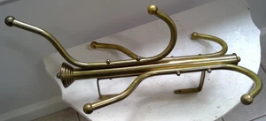 Vintage Brass Coat Rack Wall Mount, Barber Shop, Triple Arm, 18” *Ships Fast - Picture 1 of 16