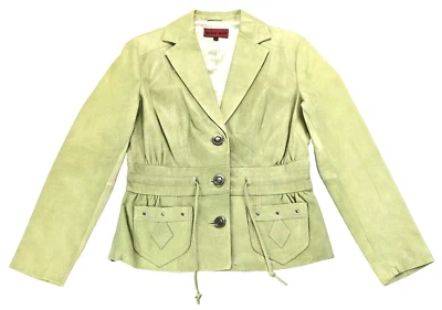 nicola berti leather jacket S lime green womens italy soft button tie single euc - Image 1 of 4