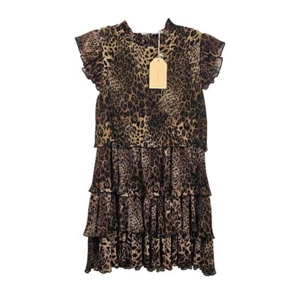 NWT FSL APPAREL Tiered Shift Dress BROWN BLACK LEOPARD PRINT size M Summer Flowy - Picture 1 of 5