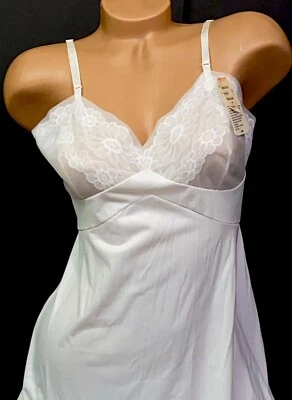 LENCERÍA VINTAGE SLIP CHEMISE BLANCO SEDOSO nailon gasa VANITY FAIR talla 38 9#B1 Foto 1 de 4
