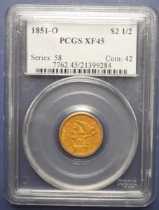 1851-O Gold Liberty Head 2,50 $ Quarter Eagle - PCGS XF45 - Bild 1 von 4
