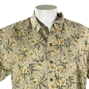 Cutter & Buck Hawaiian Shirt Large Floral Leaves Gray-Brown Green - Picture 1 of 6
