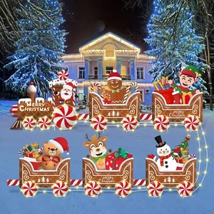 6 Pcs Christmas Yard Decorations Outdoor Christmas Train Lawn Sign Gingerbrea... - Picture 1 of 6
