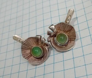 Pendientes vintage de la URSS de plata de ley 925 crisoprasa natural joyería para mujer 6 g - Imagen 1 de 13
