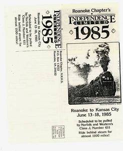 1985 N & W 611 Independence Limited Roanoke KCK Schedule Ticket & Order Form - Picture 1 of 7