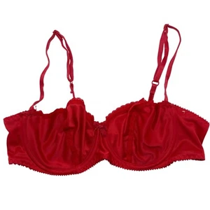 Sujetador de encaje con aros satinado brillante rojo #895 vintage adorable para mujer 36C - Imagen 1 de 9