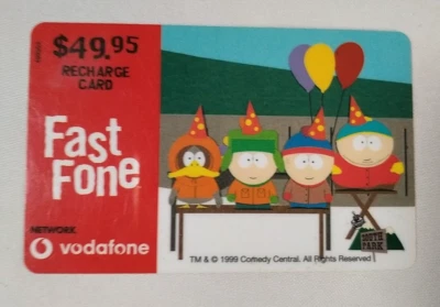 Vodafone Fast Fone Recharge Phonecard Card Used South Park Vintage 1990's - image 1 of 2