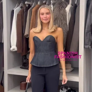 ZARA WOMAN SS25 ZW COLLECTION BLUE DENIM PEPLUM BUSTIER ALL SIZES 2057/223/407 - Picture 1 of 3