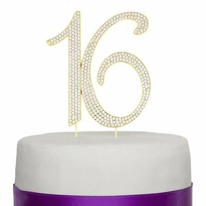 Gold Sweet Sixteen 16 Birthday Number Cake Topper Rhinestone 16th Decoration - Picture 1 of 5