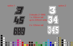 3 x Custom Racing Number Race Stickers Decals Car Motocross Kart MX Dirt Bike - Picture 1 of 1