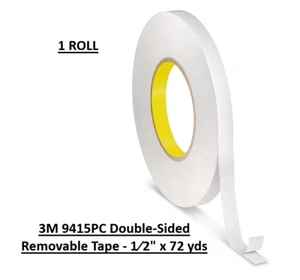 1 ROLL - 3M 9415PC 1/4” x 72 yds. Removable Repositioning Tape 2 Mil CLEAR - Picture 1 of 4
