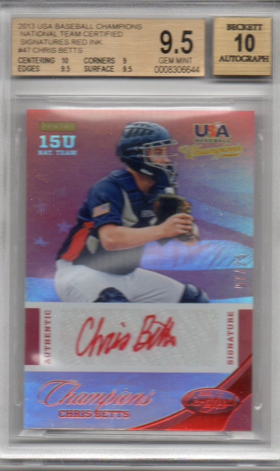 Chris Betts 2013 Panini USA  Autographed 07/25 Tampa Rays Auto BGS 9.5 w/10Auto - Image 1 of 1