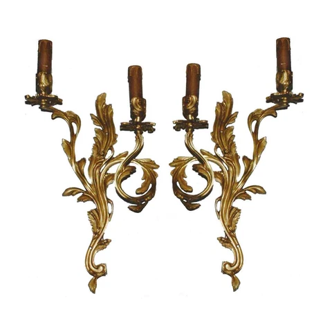 Pair Antique Replica Brass European Ornate Candle Holders Wall Sconces Lamps Cover