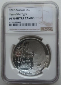 NGC PF70 Australia 2022 Lunar Chinese Tiger Zodiac Arc-shaped Silver Coin 1oz - Picture 1 of 7