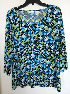 Laura Ashley Multi Print Scoop neck  Top Shirt Blouse Size L - Picture 1 of 3