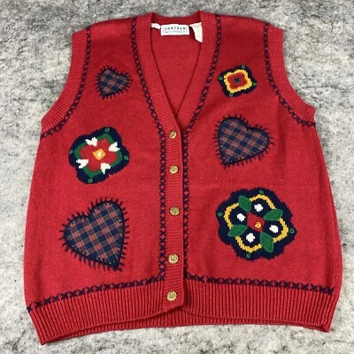 Chaleco Suéter Vintage Jantzen Para Mujer L Rojo Abotonado Bordado a Mano Grannycore Foto 1 de 4