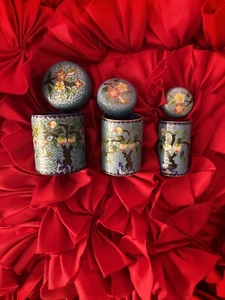 Vintage Humidor Cloisonné Trinket Jar/canisters Set Of 3 - Picture 1 of 10