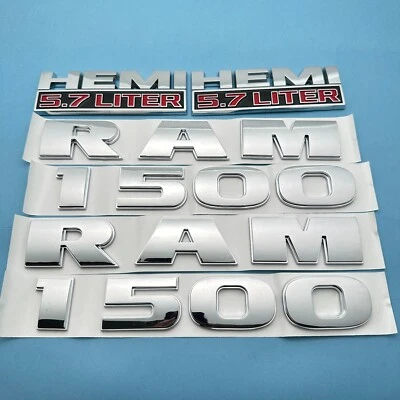 For RAM 1500 Door Side Fender 5.7 Liter HEMI Emblems Badge Set Chrome 2013-2018 Foto 1 de 4