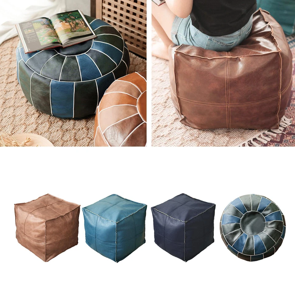 PU Moroccan Pouf Cover, Stool Storage Ottoman, Footrest Cover, Home Decor - Image 1 of 1