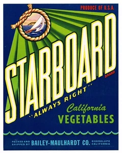 GENUINE 1950S CRATE LABEL VINTAGE CALIFORNIA TYPOGRAPHY SAILBOAT GUADALUPE 7X9" - Picture 1 of 1