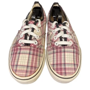 Vans Sneakers Pink Black Plaid Men’s 5 Women’s 6.5 Authentic Off The Wall Lace - Picture 1 of 11