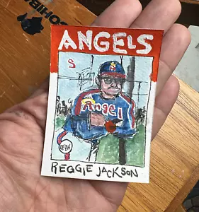 Reggie Jackson Original Artwork By Sergio Santos Baseball Card Size 2.5x3.5in - Picture 1 of 2