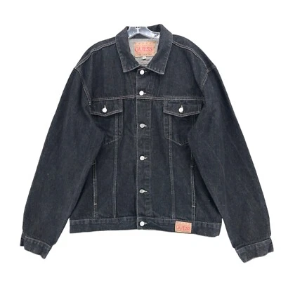 GUESS Vintage Black Denim Trucker Jacket 100% Cotton MADE IN USA Size XXL - Image 1 of 4