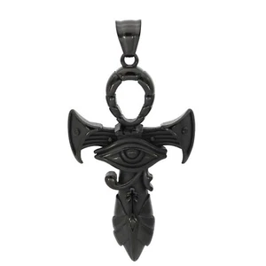 Ancient Egyptian Black Ankh Necklace Stainless Steel Eye of Ra Aunk Pendant - Picture 1 of 2