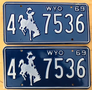 1969 Wyoming License Plate Number Tag Pair Plates - Picture 1 of 1