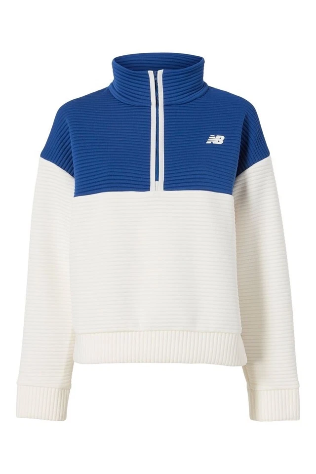  New Balance Bandier Texture Knit Pullover Half Zip Blue White Logo Woman Medium - Image 1 of 3