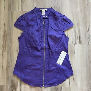 NWT $219 Kenneth Cole New York Women’s Purple Cap Sleeve Zipper Top Cotton Sz 8