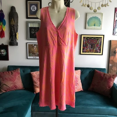 Vestido FRESH PRODUCE Talla M Rosa y Naranja Estampado Floral Sobrepelliz Volantes Foto 1 de 4