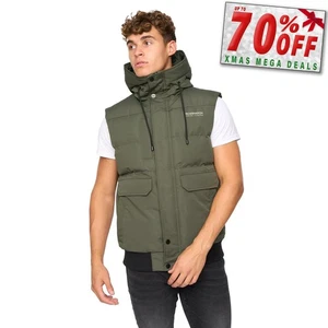 Crosshatch Milwaka Mens Padded Gilet Comfort Winter Bomber Jacket Coat Green - Picture 1 of 5