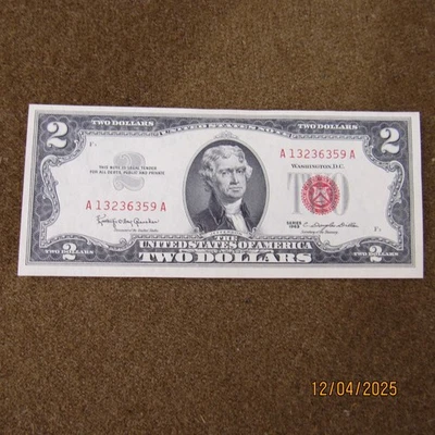 CRISP AU 1963 $2 Dollar Bill Red Seal United States Note UNCIRCULATED - Image 1 of 4