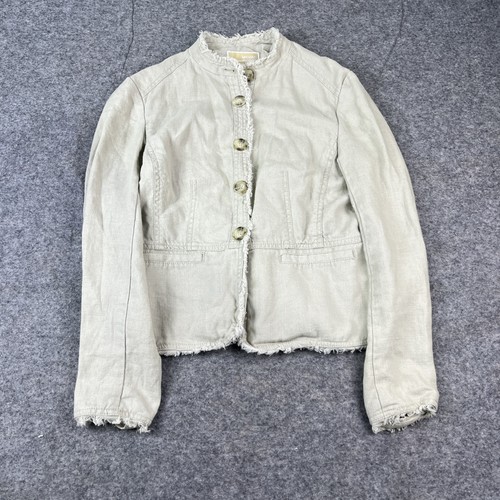 Giacca Michael Kors Crop donna taglia 6 avorio manica lunga bottoni davanti bordo sfilacciato