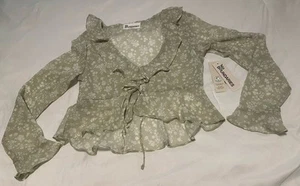 Blusa Boho No Boundaries Verde Claro Eneldo Manga Larga Tejida Volantes Talla Mediana - Imagen 1 de 10