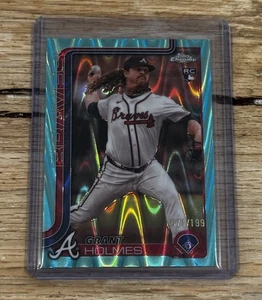 2025 Topps Chrome Grant Holmes RC Aqua Raywave Refractor Rookie # /199 Braves - Picture 1 of 2