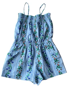 Janie And Jack Romper Girls Sz 5 Blue Floral Summer Spaghetti - Picture 1 of 6