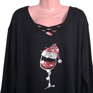 Noracora Damen Top/Kleid V-Ausschnitt schwarz Gr. XL Langarm Weihnachten weinrot - Bild 1 von 11