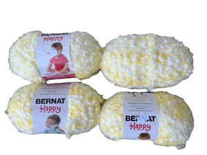 Lot 4 Bernat Happy Yarn Daisy #81620 Yellow White 3 oz. 6 Super Bulky One Skeins - Picture 1 of 3
